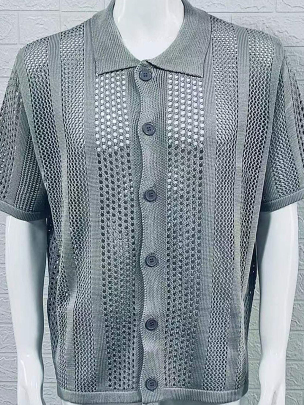 Men's Button Down Collared Neck Hollow Out Shirt