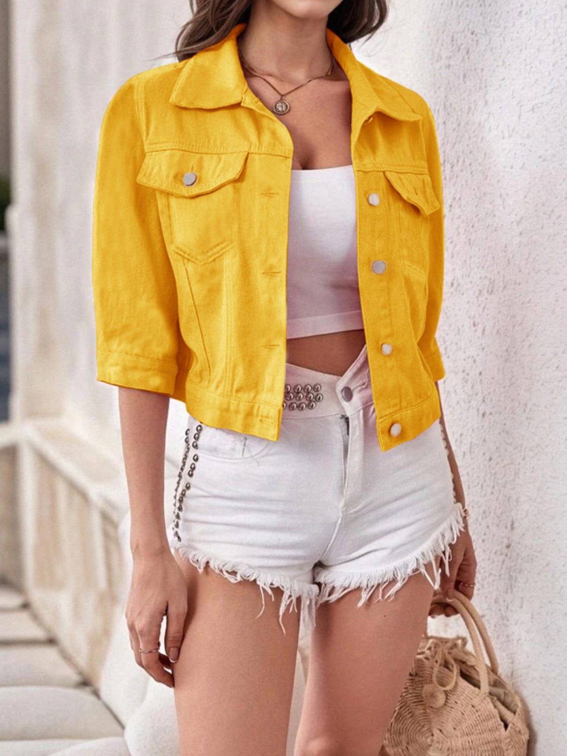Full Size Cropped  Denim Jacket Plus Size