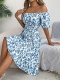 Ruffled Hem Floral Puff Sleeve Dress