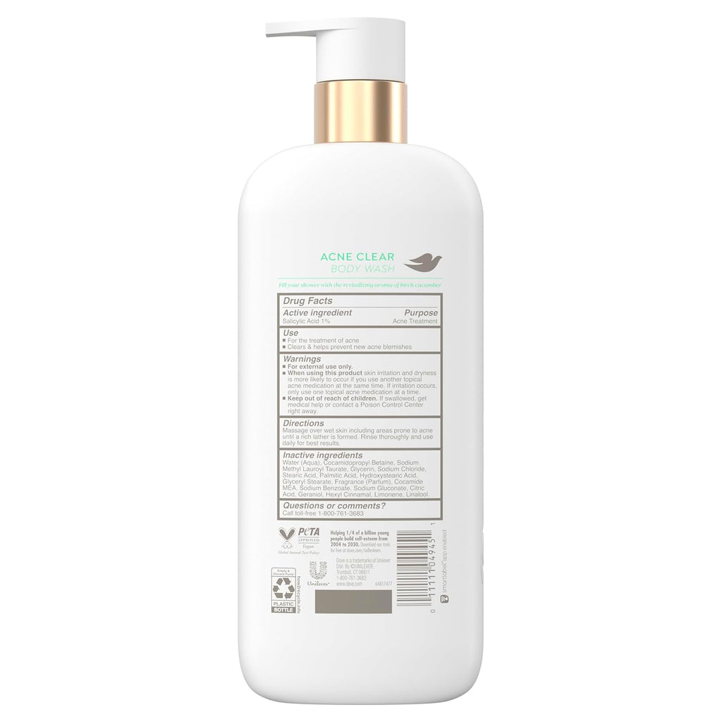 Dove Serum Body Wash Acne Clear for troubled skin with Salicylic Acid 18.5 Fl Oz