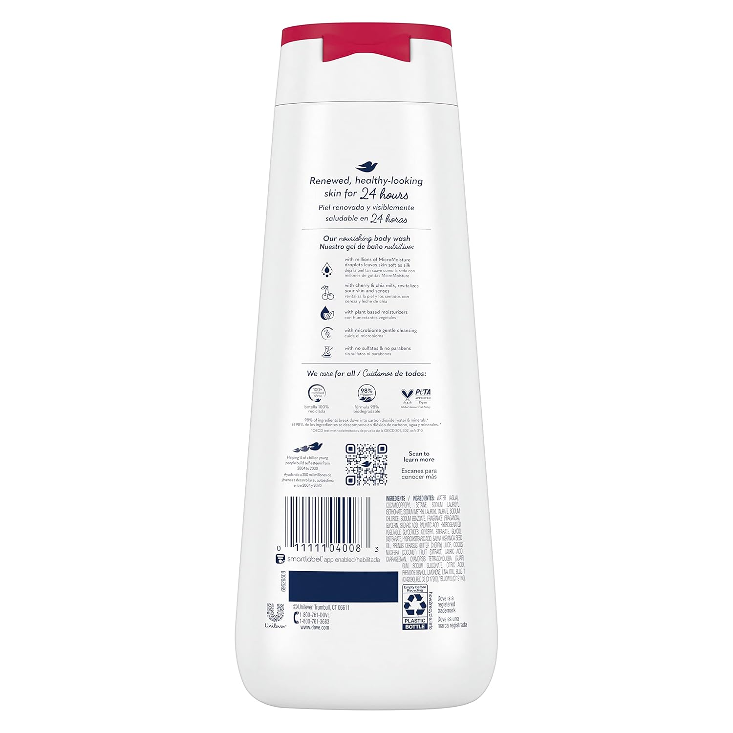 Dove Body Wash Revitalizante Cherry & Chia Milk 4 Count for Renewed, Healthy-Looking Skin Gentle Skin Cleanser with 24hr Renewing MicroMoisture 20 oz