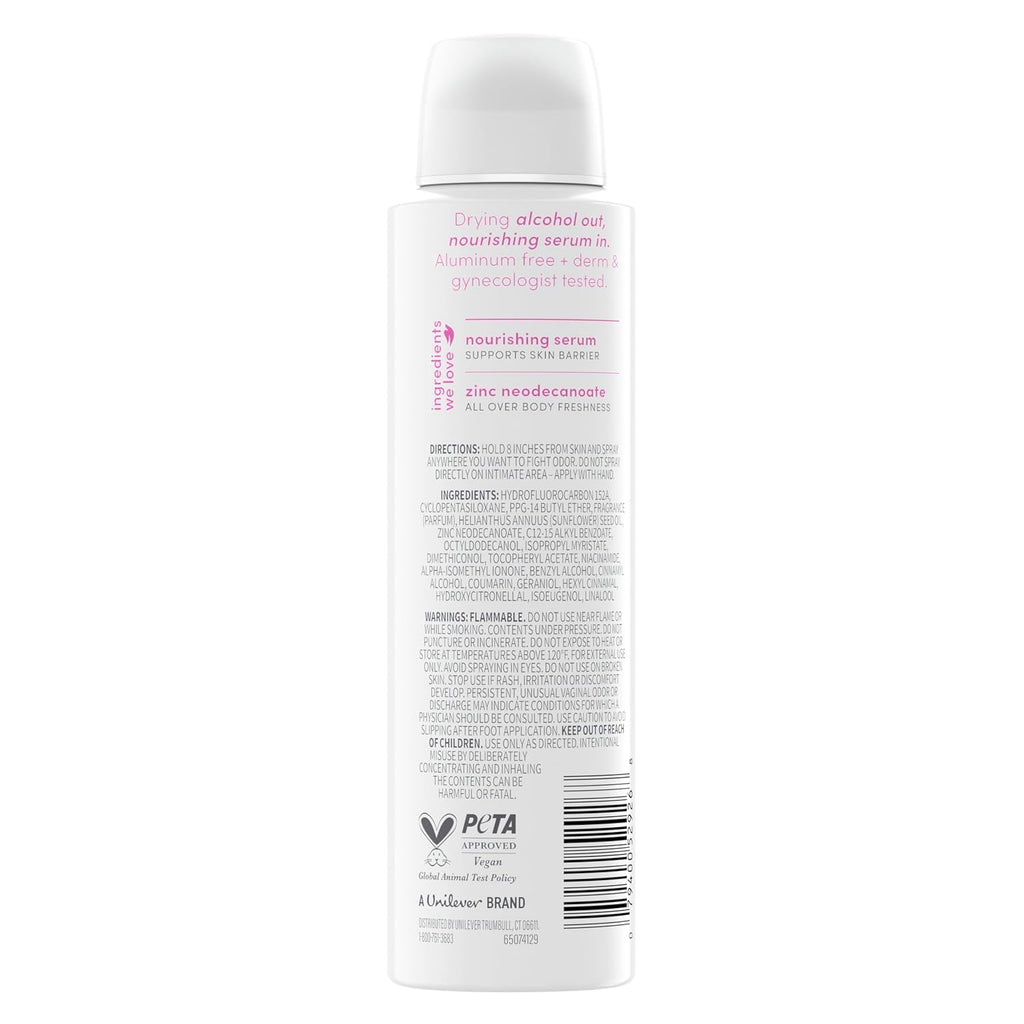 Dove Whole Body Deo Alcohol Free Deodorant Spray for Women Gardenia Breeze 4 oz