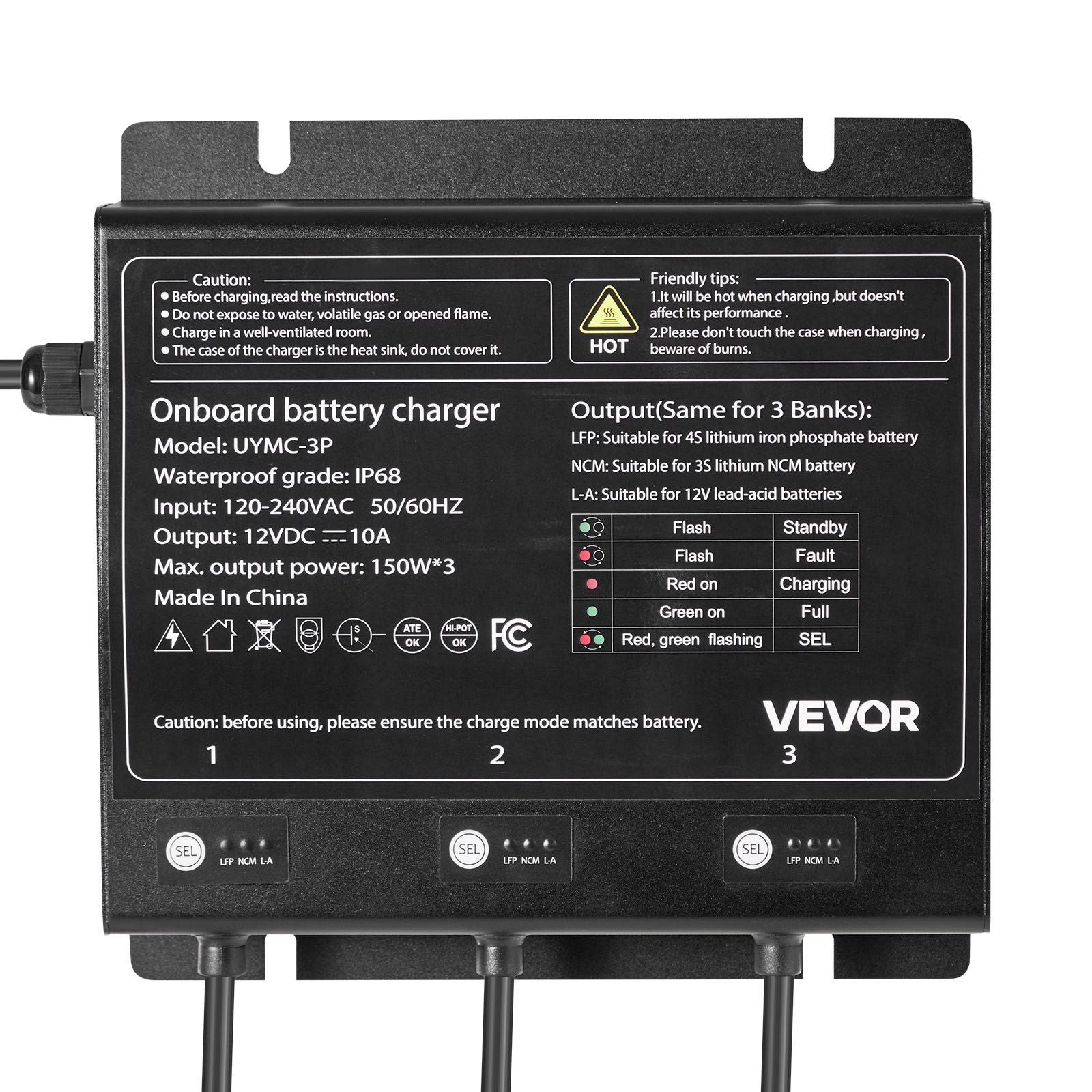 3-Bank 10A 12V Smart Marine Battery Charger Onboard IP68 Waterproof Boat RV