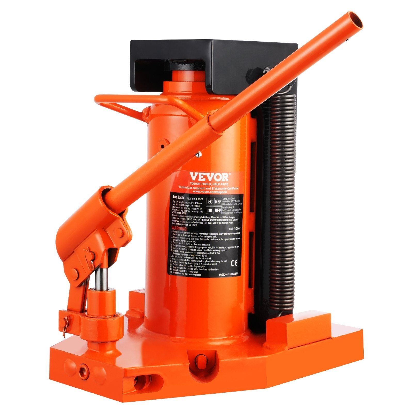 Hydraulic Toe Jack, 10 Ton On Toe Toe Jack Lift, 20 Ton On Top Lift Capacity Machine Jack, 1.2-7.5 in Toe Height, 12.6-18.9 in Top Height, Air Hydraulic Claw Jack for Machinery, Industry