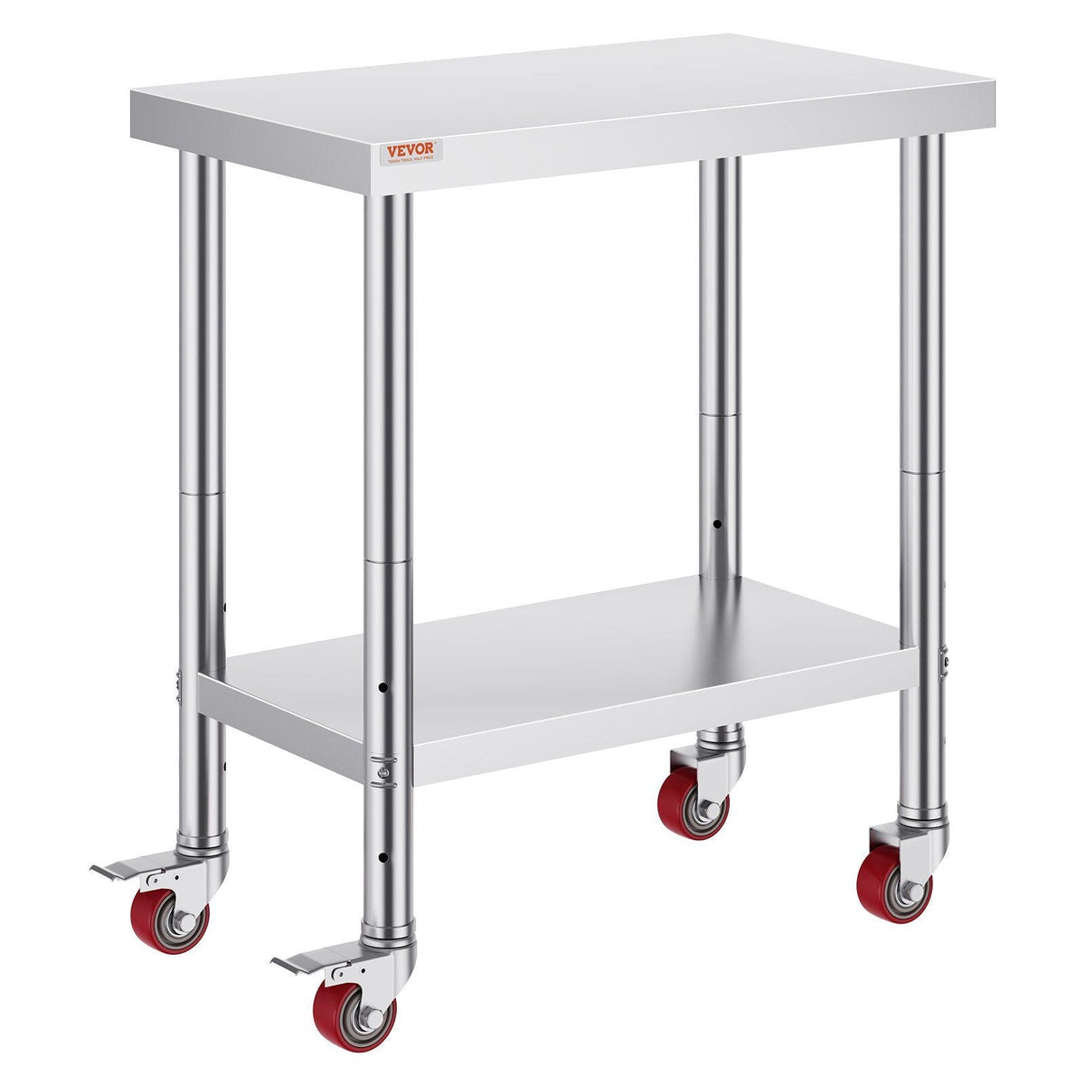 30x18x34 Inch Stainless Steel Work Table 3-Stage Adjustable Shelf with 4 Wheels Heavy Duty Commercial Food Prep Worktable with Brake for Kitchen Prep Work