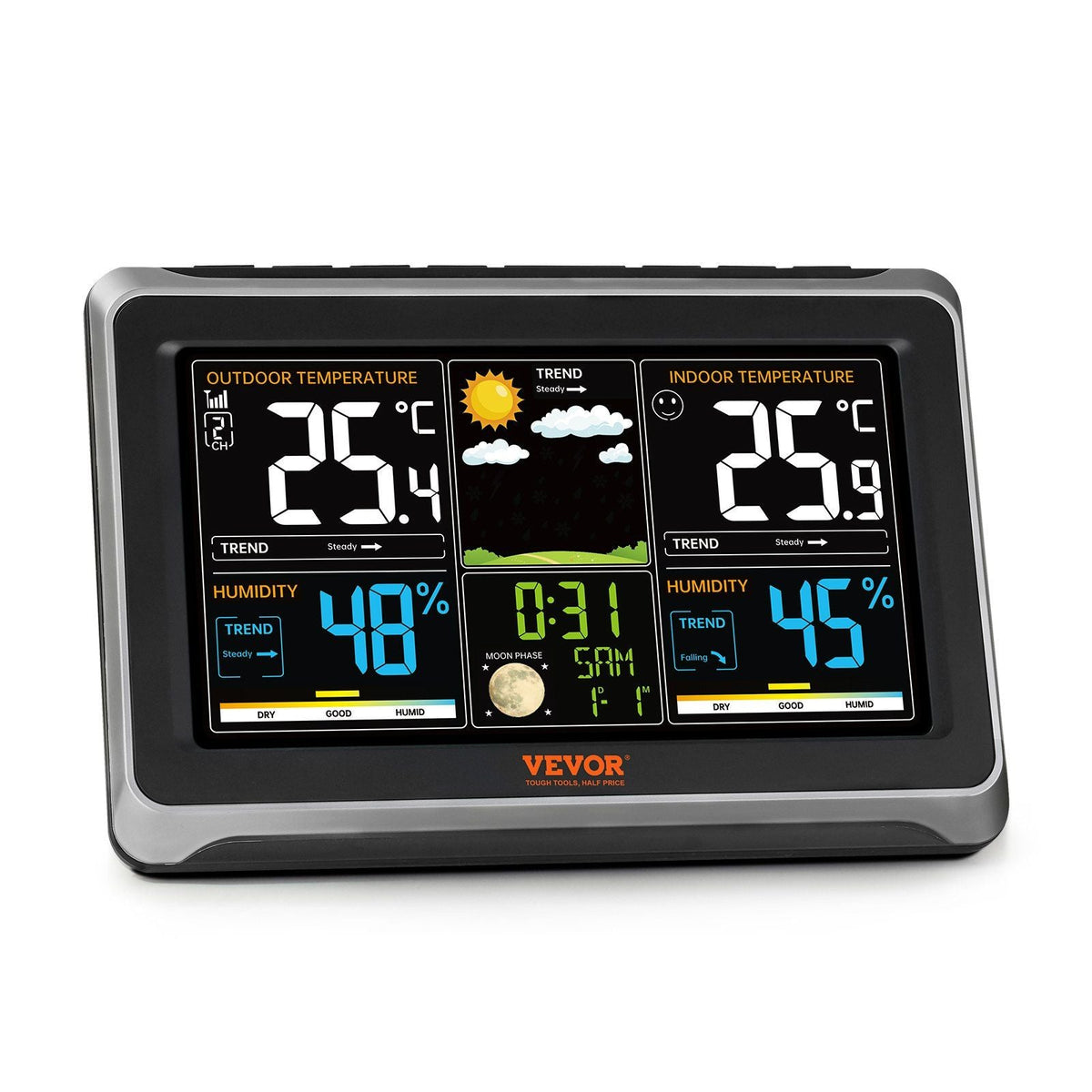 Weather Station Indoor Outdoor, 7.5 in Large Color Display, Wireless Digital Home Weather Station, with Sensor Atomic Clock Adjustable Backlight Forecast Data Calendar Alarm Alert Temperature