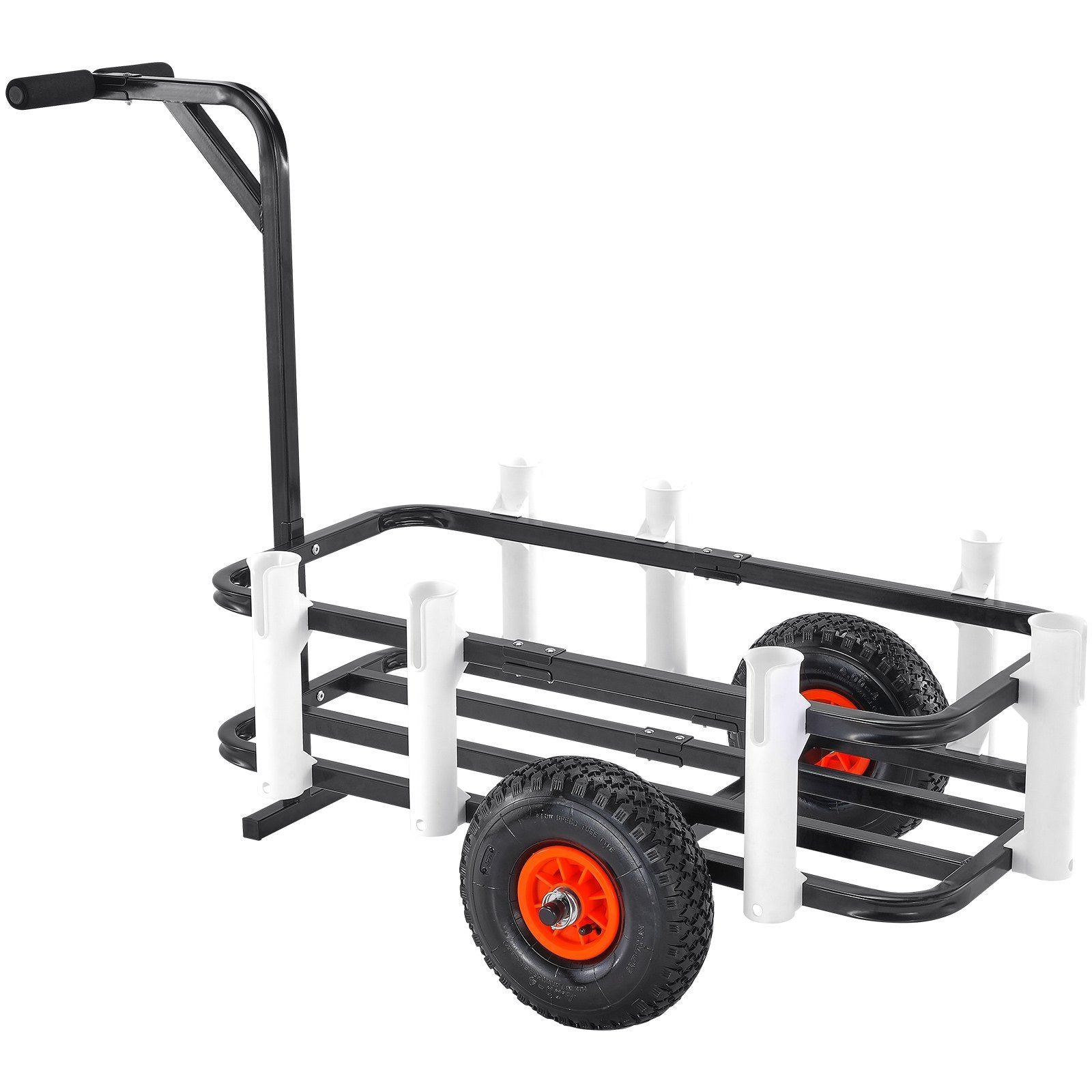 Beach Fishing Cart, 200 lbs Load Capacity, Fish and Marine Cart with Two 11" Big Wheels Rubber Balloon Tires for Sand, Heavy-Duty Steel Pier Wagon Trolley with 7 Rod Holders for Fishing, Picnic