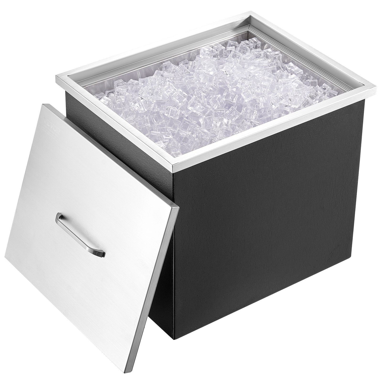 Drop in Ice Chest, 21"L x 17"W x 18"H Stainless Steel Ice Cooler, Commercial Ice Bin with Cover, 40 qt Outdoor Kitchen Ice Bar, Drain-pipe and Drain Plug Included, for Cold Wine Beer