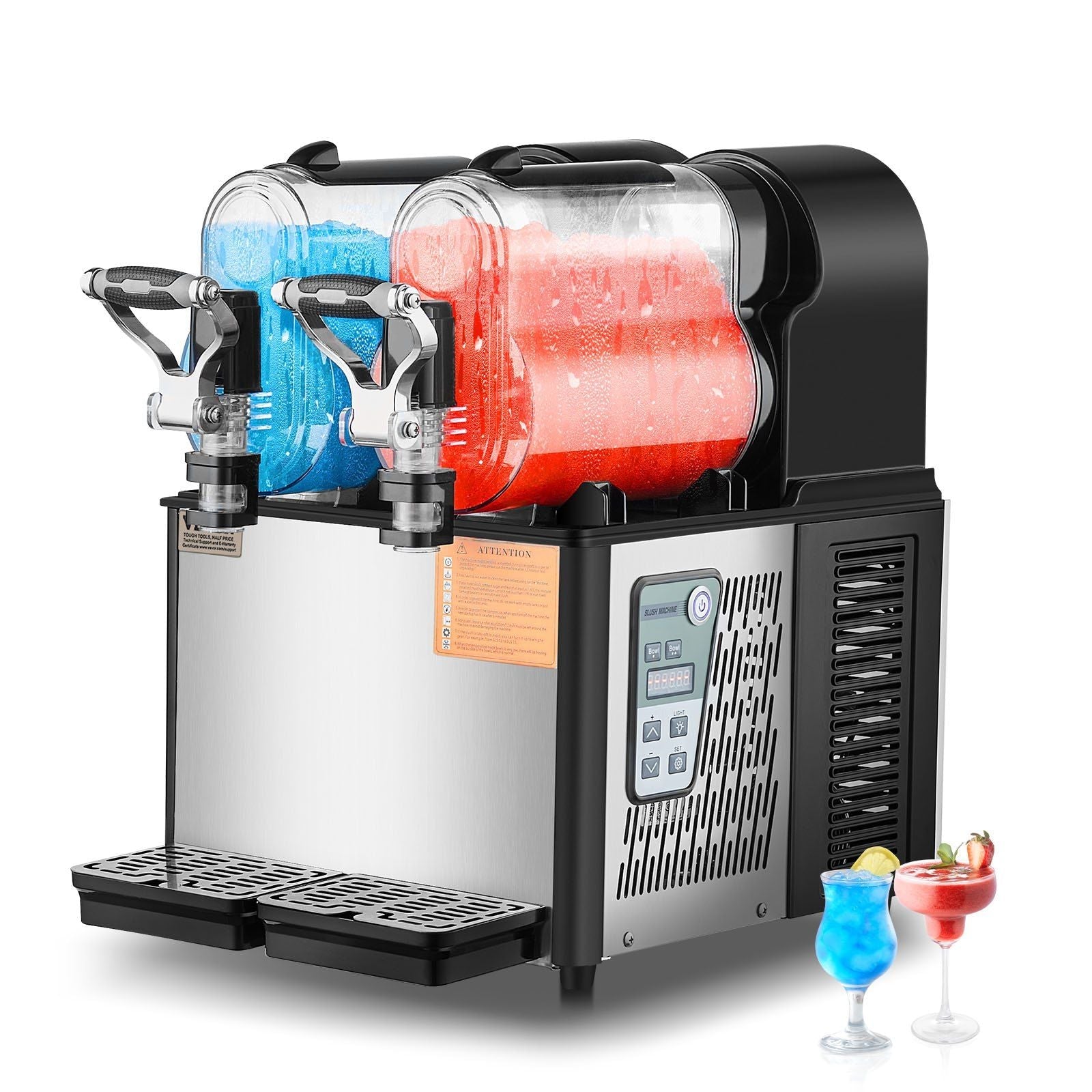 Commercial Slushy Machine, 3LX2 Tank Slush Drink Maker, 340W Frozen Drink Machine with Temperature Preservation, Stainless Steel Home Slush Frozen Drink Machine with Automatic Clean, Black