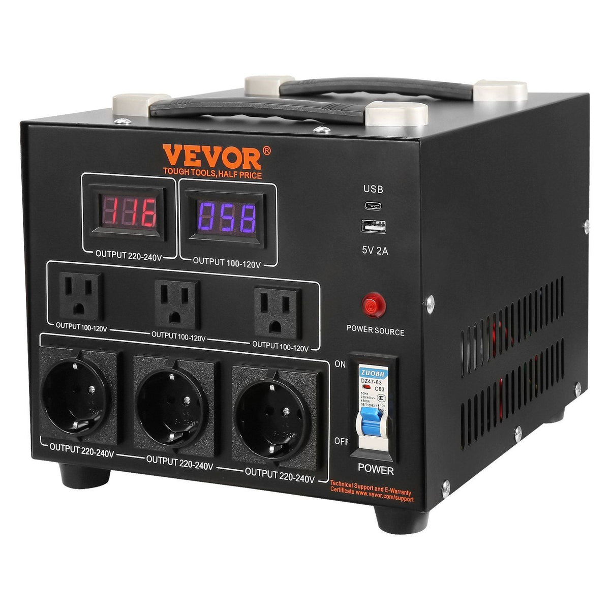 Voltage Converter Transformer, 5000W, Heavy Duty Step Up/Down Transformer, Convert from 110 Volt to 220 Volt and from 220 Volt to 110 Volt, with US Outlet EU Outlet 5V USB Port, CE Certified