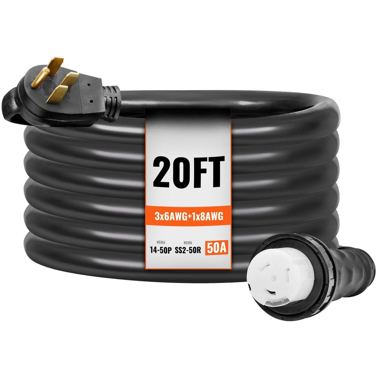 50 Amp Generator Cord and Power Inlet Box Kit, 20FT, NEMA 14-50P/SS2-50R STW 6/3+8/1 AWG Generator Power Cord with Twist Lock Connector, Pre-Drilled Inlet Box for Generator to House, ETL Listed