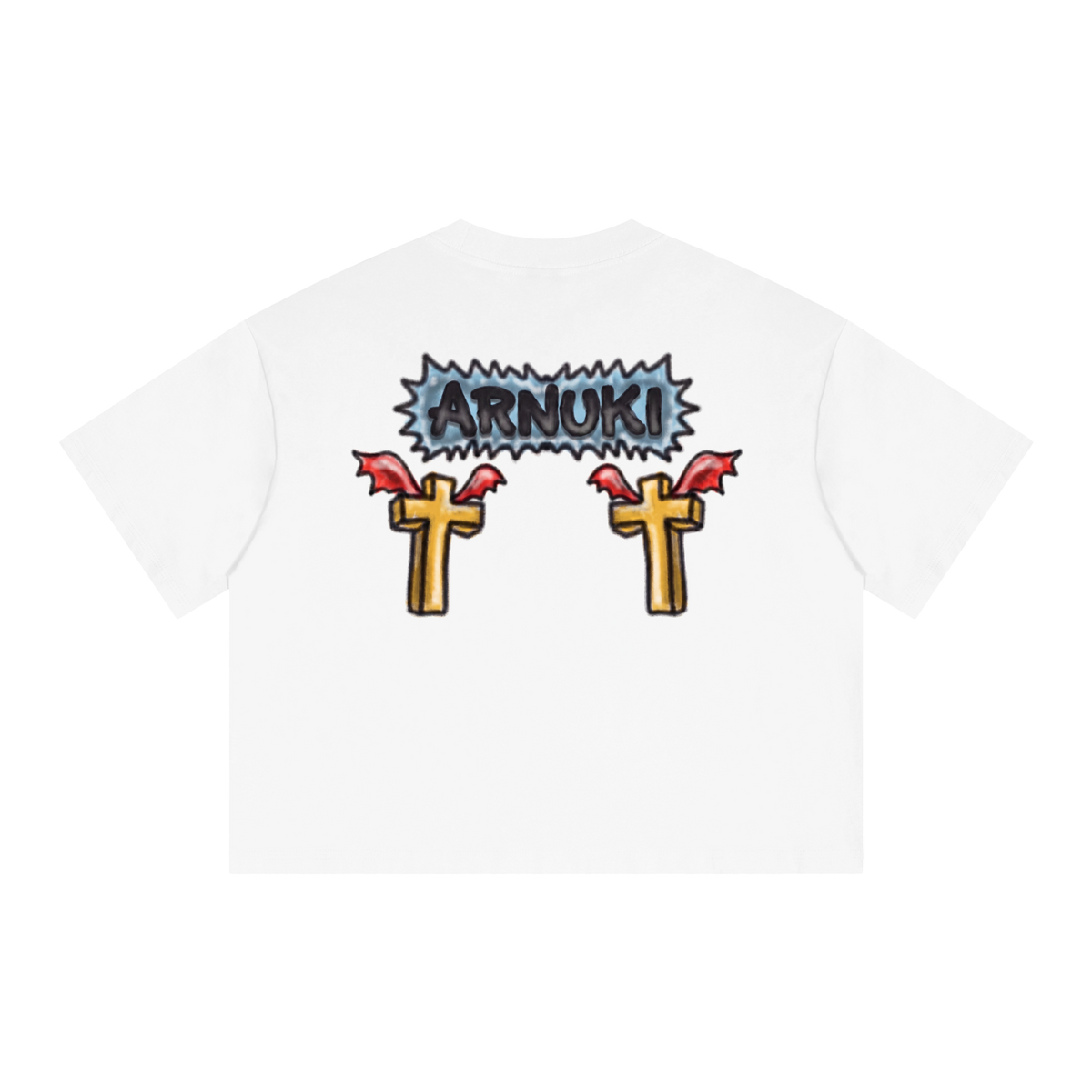 Jesus Vs Satan Streetwear Tee Y2k T-Shirt White Boxy Cropped 250GSM Summer Short Sleeve Crew Neck