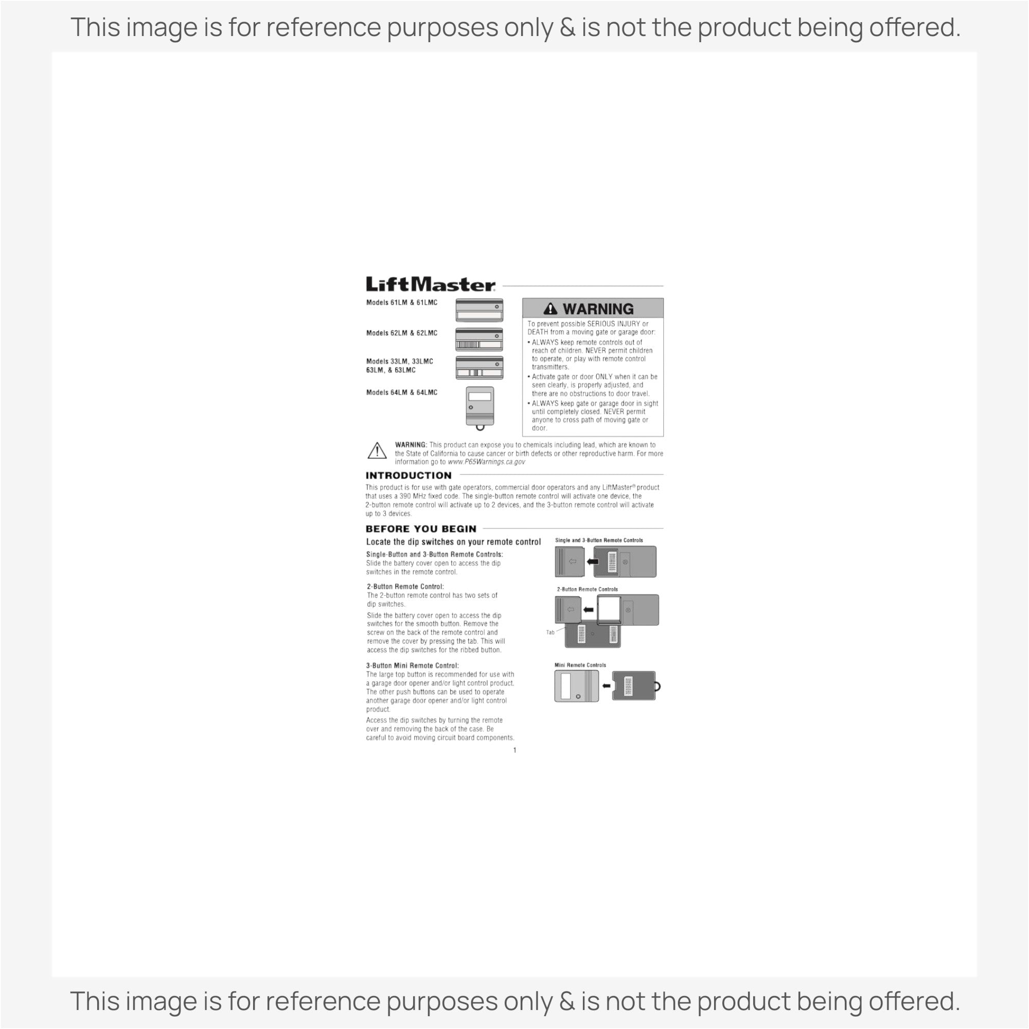 Substitute for LiftMaster 61LM / 61LMC 1-Button Visor 390 MHz Garage Door Opener Remote Control [375UT-3button]